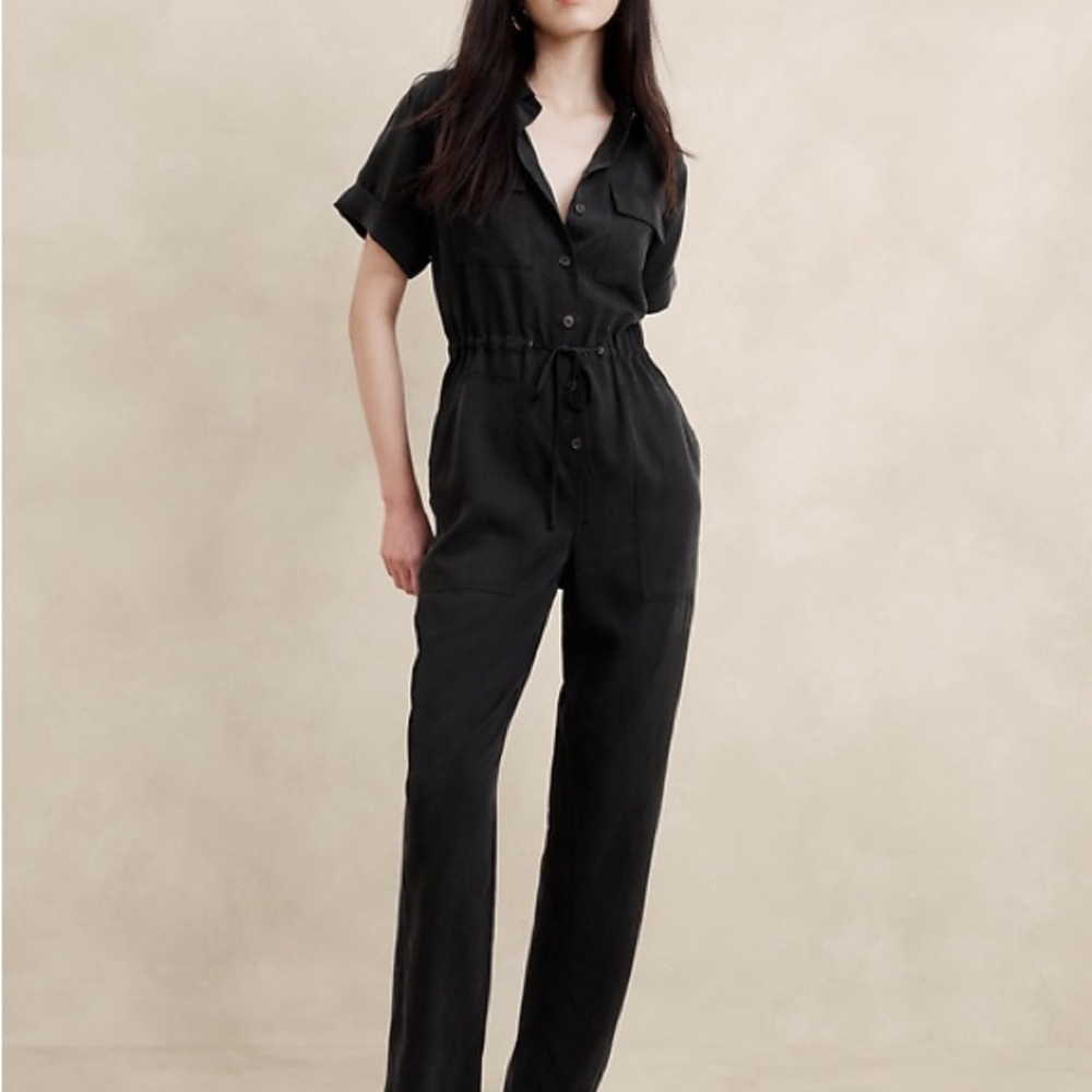 Banana Republic Black Utility Jumpsuit Button Up Short Sleeve